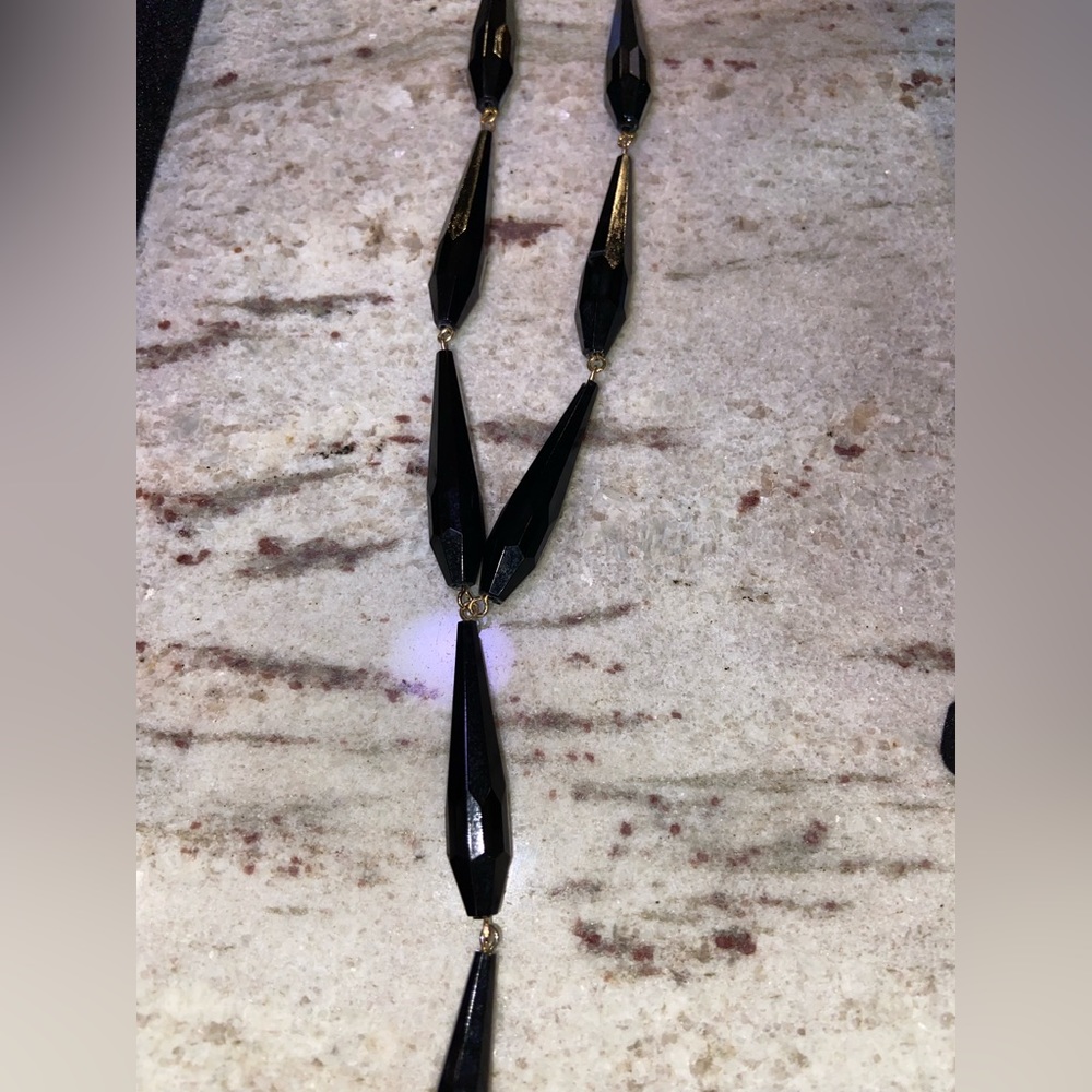 Vintage Long Black Glass Beads Necklace - Picture 3 of 8